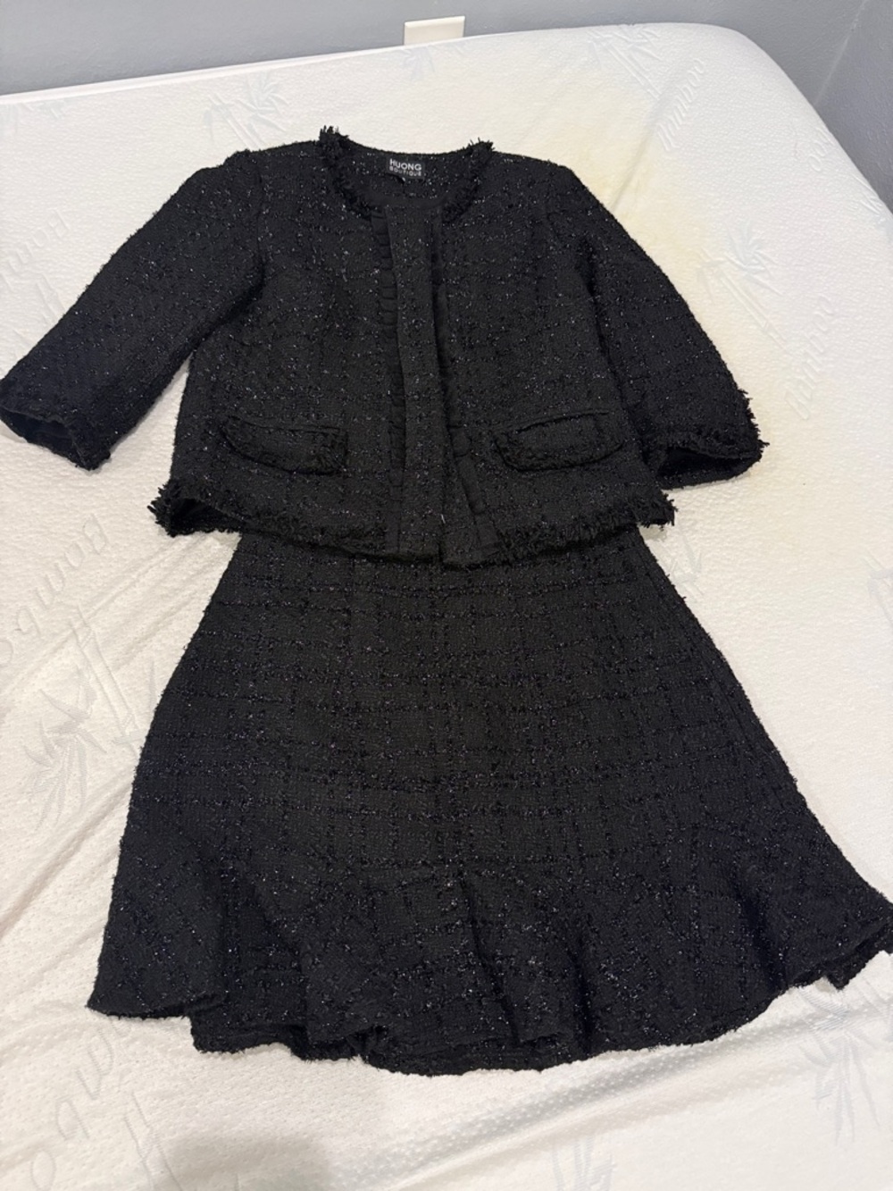 Huong Boutique Black Tweed blazer and skirt. Fit like size 2 or small 4 US